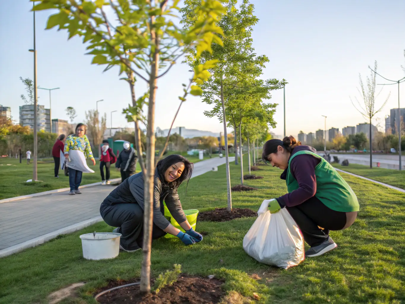 An image depicting volunteers participating in a clean-up event in a natural area, showcasing the organization's community engagement and conservation efforts.